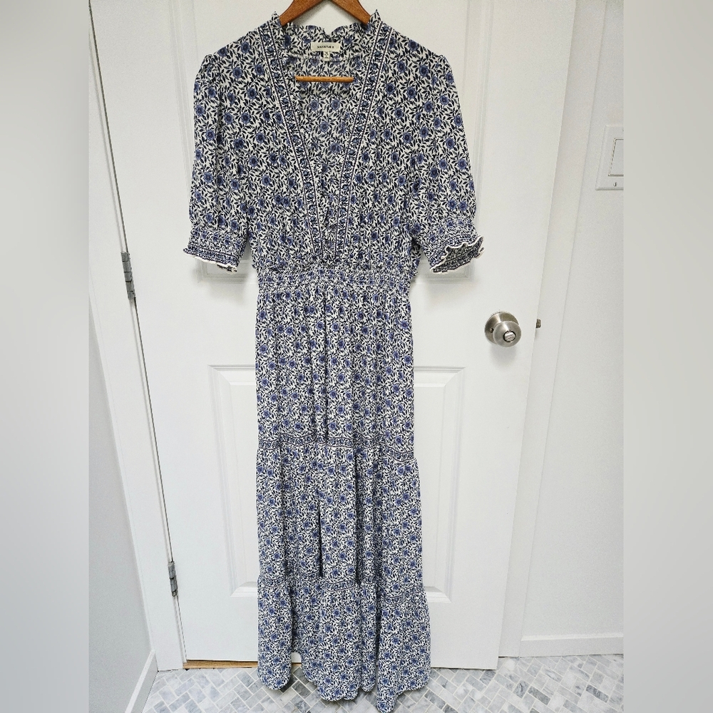 NWOT Max Studio Blue / Cream Floral Dress, Medium